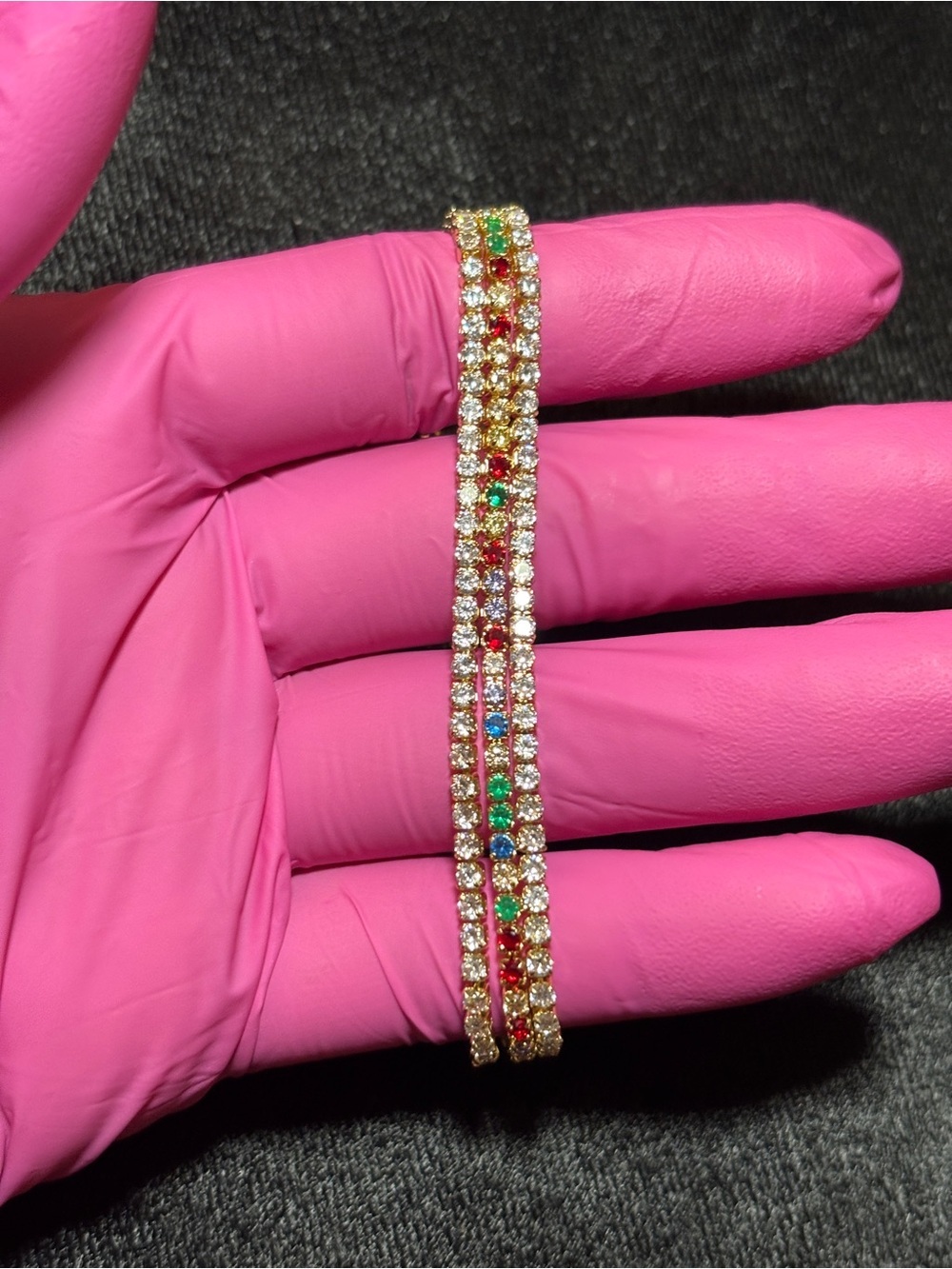 6.5mm Yellow Gold Triple Tennis CZ Bracelet 7 1/2 in. - Picture 9 of 10